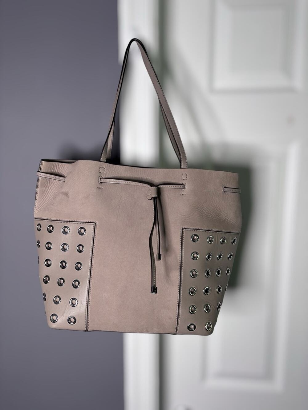 Tory Burch Block T Grommet Tote French Gray Suede
